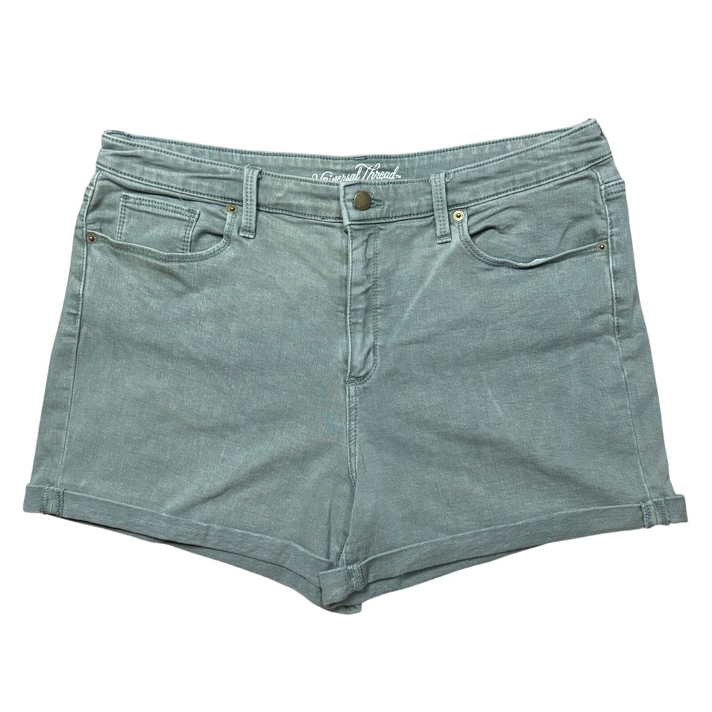 Universal Thread Womens Olive Green Denim Shorts Cuffed Size 16/33 Mid Rise
